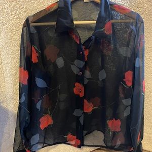 See through navy rose top